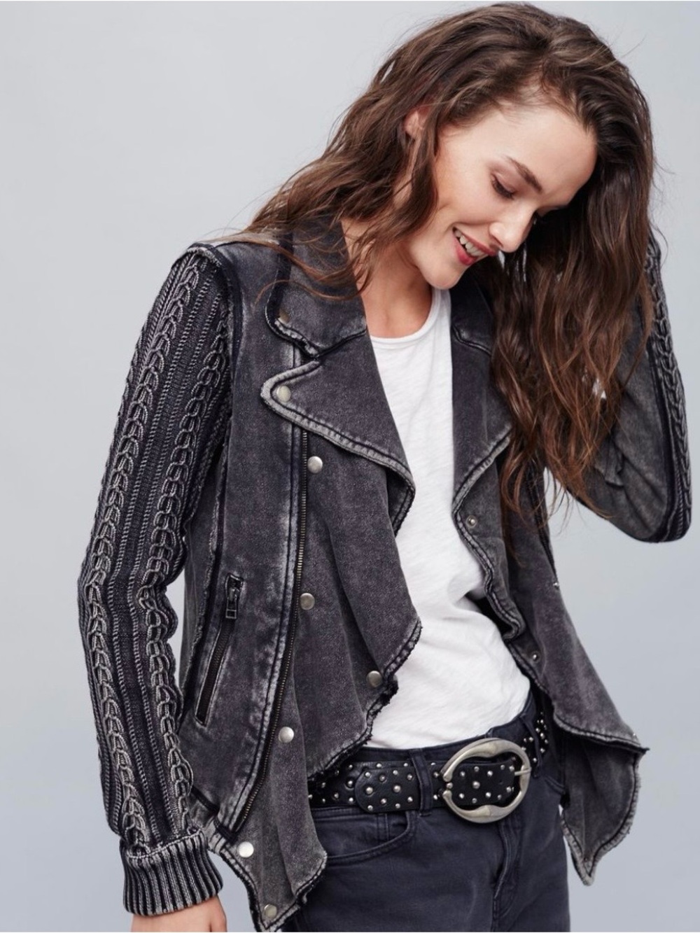 Free People Dolman Knit Sleeve Moto Jacket Black M